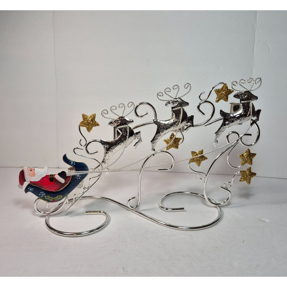 Vintage International Silver Plated Santa Reindeer Stars Taper Candle Holder